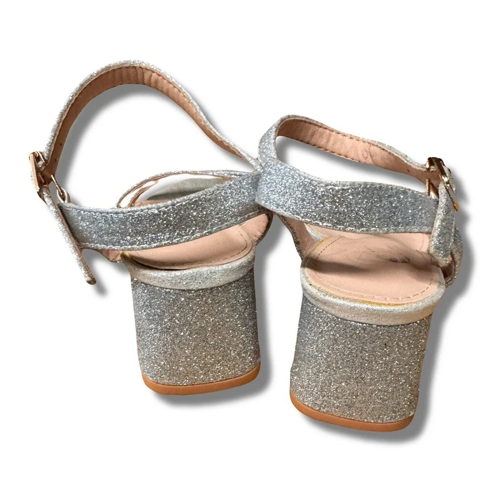 DADAWEN Girls Dress Sandals Silver Glitter Open Toe Ankle Strap Size 2.5